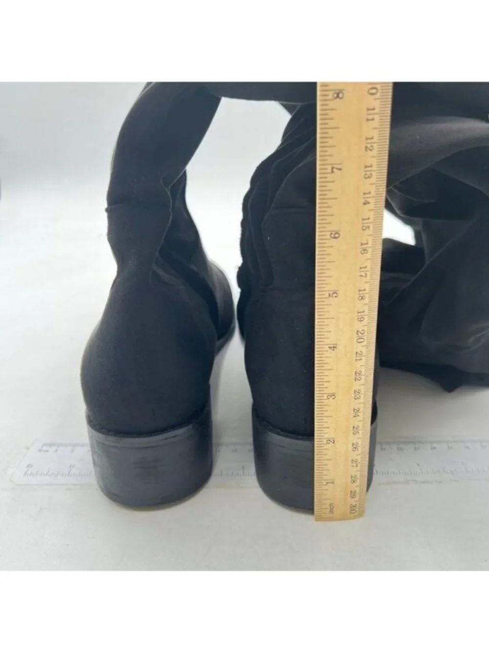 Black Women Sexy Round toe Stretch Faux Suede Low Heel Stitching Thigh High Boot